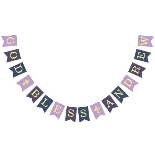 God Bless 6 Letters Purple Navy Baptism Communion Bunting Flags