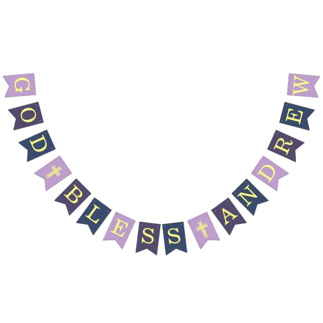 God Bless 6 Letters Purple Navy Baptism Communion Bunting Flags (All)