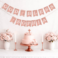God Bless 6 Letters Rose Gold Baptism Communion