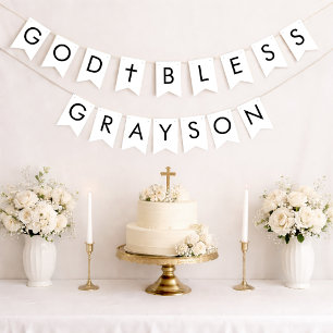 God Bless 7 Letters Black & White Boy Confirmation Bunting Flags