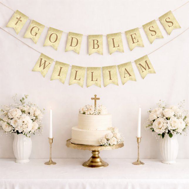 God Bless 7 Letters Brown Parchment Confirmation Bunting Flags (Creator Uploaded)