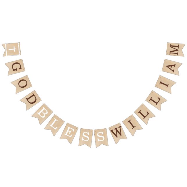 God Bless 7 Letters Brown Wood Baptism Communion Bunting Flags (All)