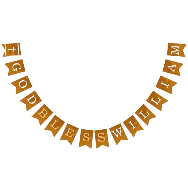 God Bless 7 Letters Name Gold Baptism Communion Bunting Flags (All)