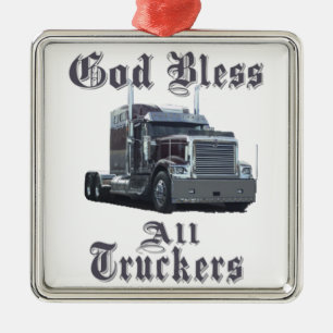 God  Bless All Truckers Metal Ornament