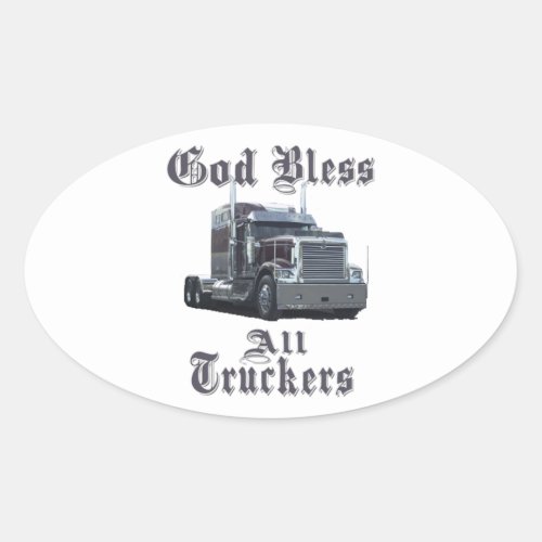 God Bless All Truckers Oval Sticker