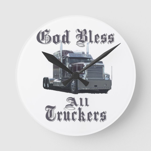 God Bless All Truckers Round Clock (Front)