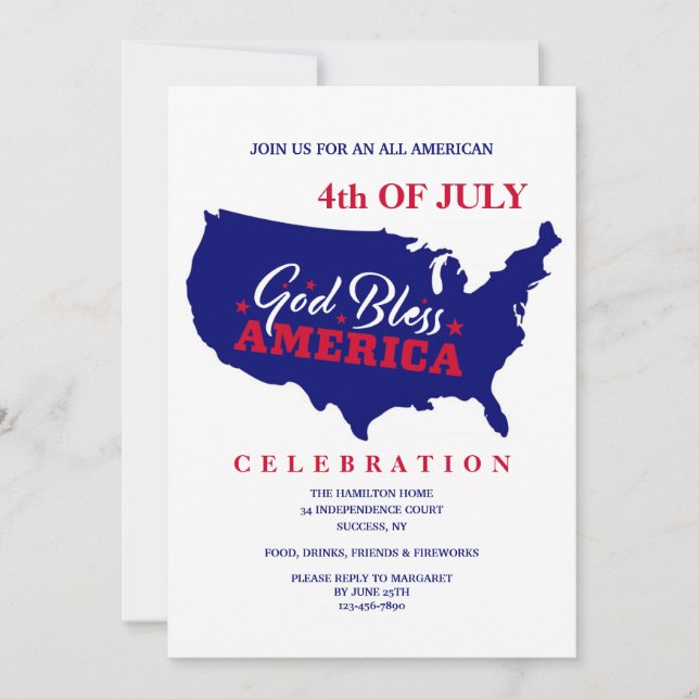 God Bless America 4th of July Invitation (Front)