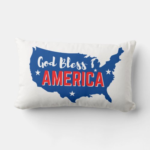 God Bless America 4th of July with America Map Lumbar Pillow