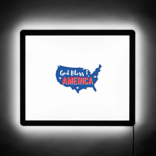 God Bless America 4th of July with America Map T_S LED Sign