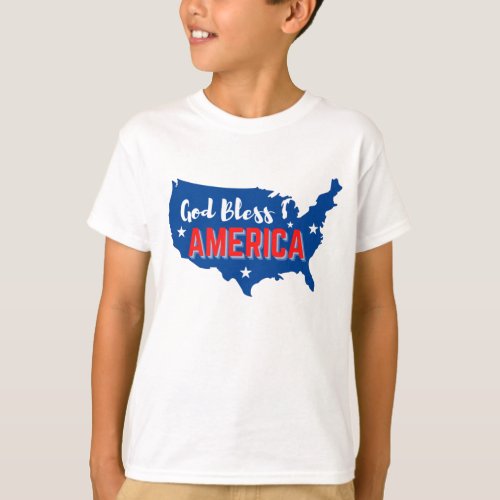 God Bless America 4th of July with America Map T_S T_Shirt