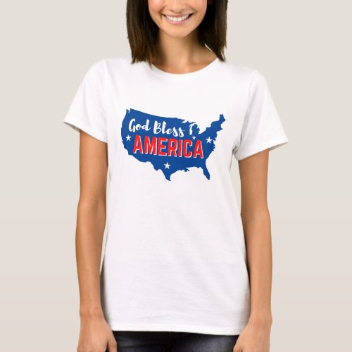 God Bless America 4th of July with America Map T_Shirt