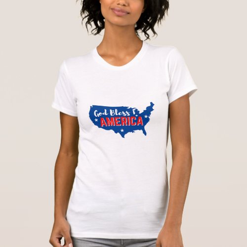 God Bless America 4th of July with America Map  T_Shirt