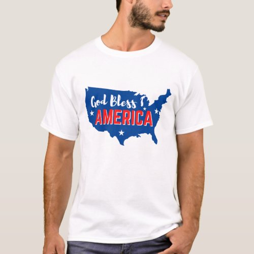 God Bless America 4th of July with America Map  T_Shirt