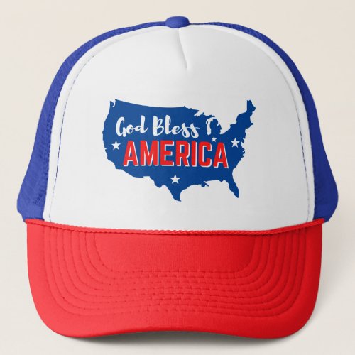 God Bless America 4th of July with America Map  Trucker Hat