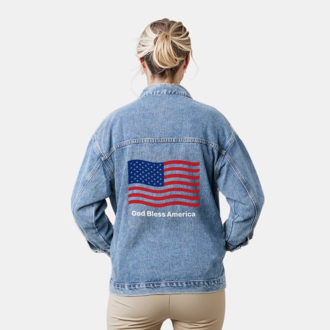 God Bless America American Flag Denim Jacket (Model)