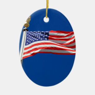 God Bless America, American Flag, Patriot Support Ceramic Ornament