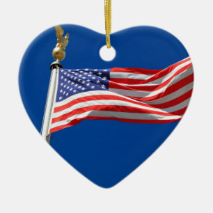 God Bless America, American Flag, Patriot Support Ceramic Ornament