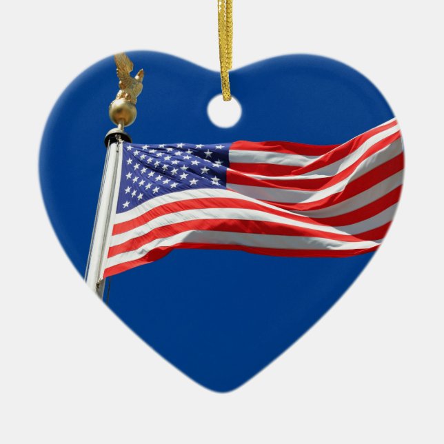 God Bless America, American Flag, Patriot Support Ceramic Ornament (Front)