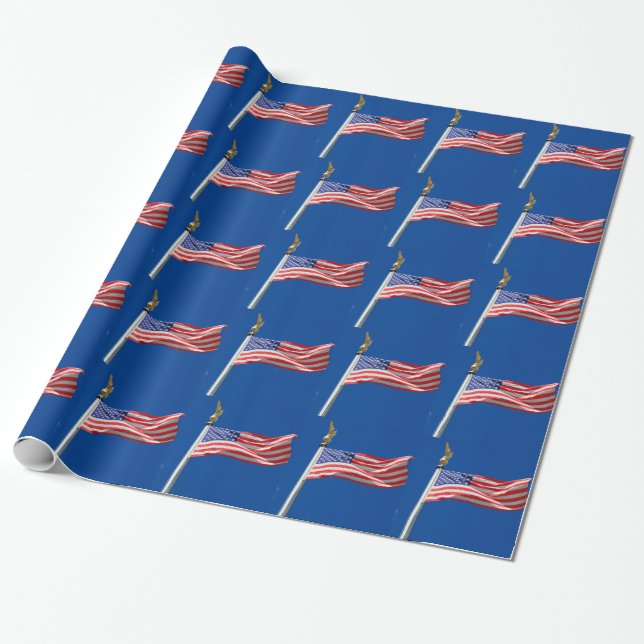 God Bless America, American Flag, Patriot Support Wrapping Paper (Unrolled)