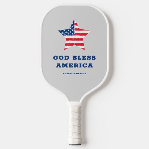 God Bless America  American Flag Star and Name  Pickleball Paddle