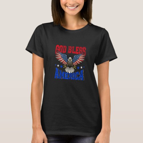 God Bless America American US Eagle Flag 4th July  T_Shirt