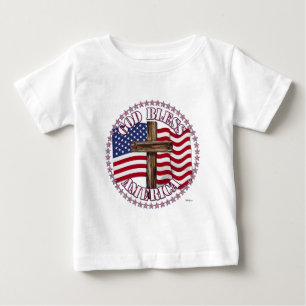 God Bless America and Cross With USA Flag 50 Stars Baby T-Shirt