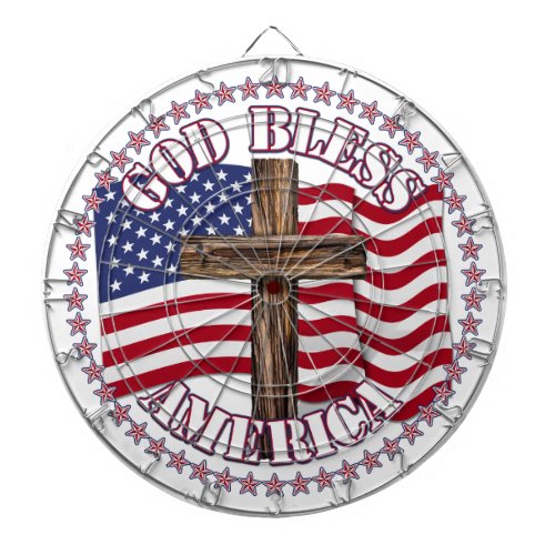 God Bless America and Cross With USA Flag 50 Stars Dart Board