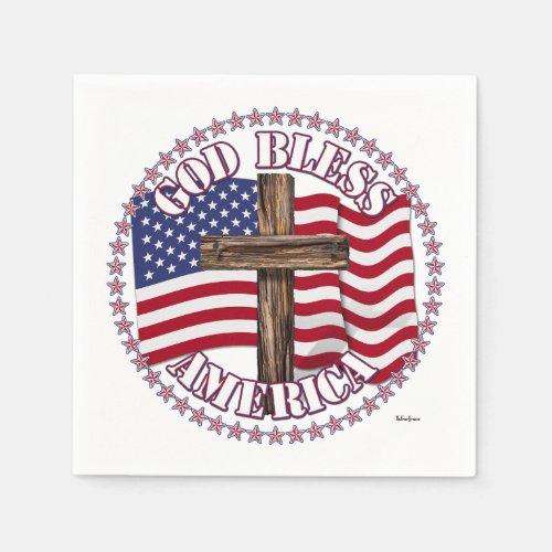 God Bless America and Cross With USA Flag 50 Stars Napkins