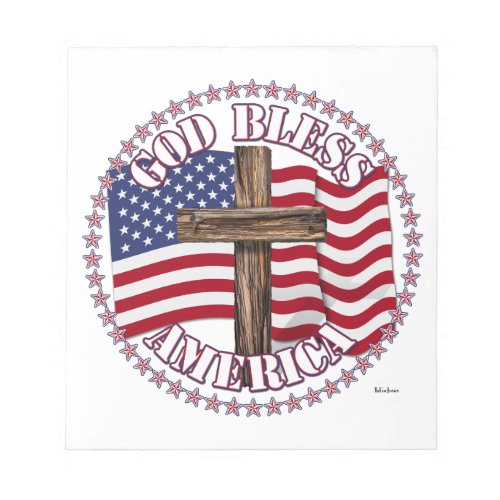 God Bless America and Cross With USA Flag 50 Stars Notepad