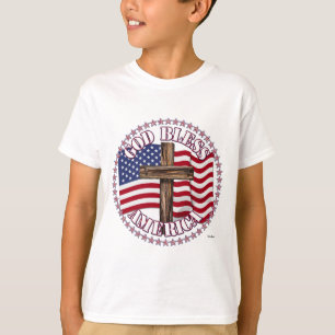God Bless America and Cross With USA Flag 50 Stars T-Shirt