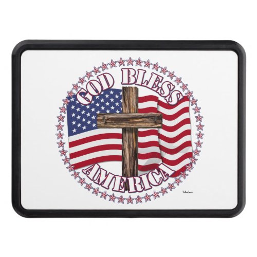 God Bless America and Cross With USA Flag 50 Stars Tow Hitch Cover