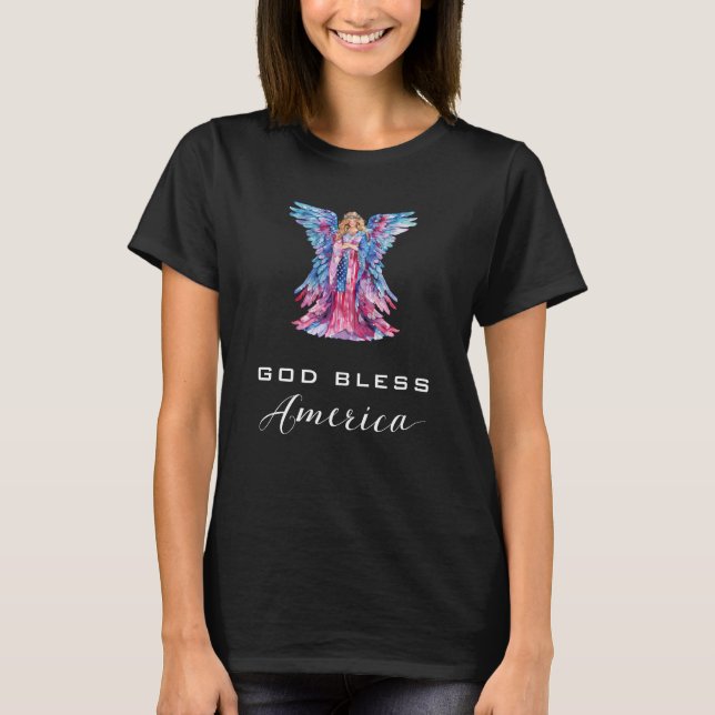 *~*  GOD Bless America AP16 Angel Flag Black T-Shirt (Front)