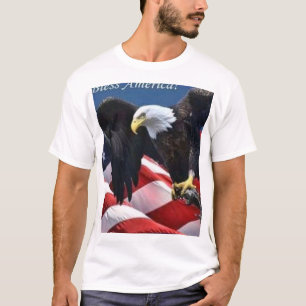 God Bless America Bald Eagle & US Flag Patriotic  T-Shirt