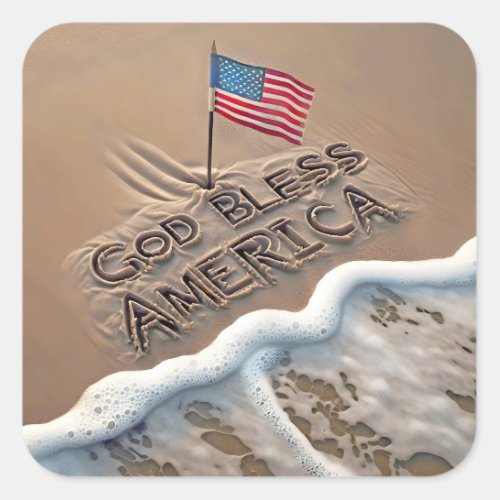 God Bless America Beach Sign Square Sticker