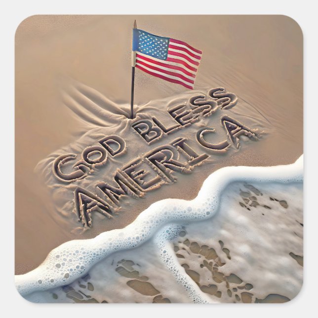 God Bless America Beach Sign Square Sticker (Front)