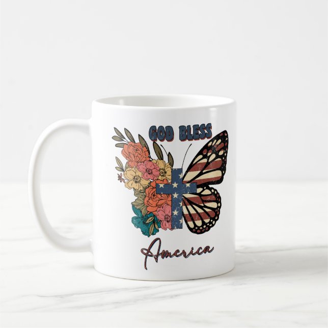 "God Bless America" Boho Independence Day Coffee Mug (Left)