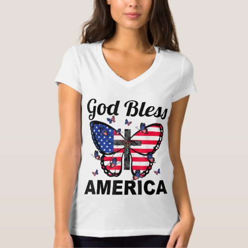 God Bless America Butterflies 4th Of July Jesus Ch T_Shirt