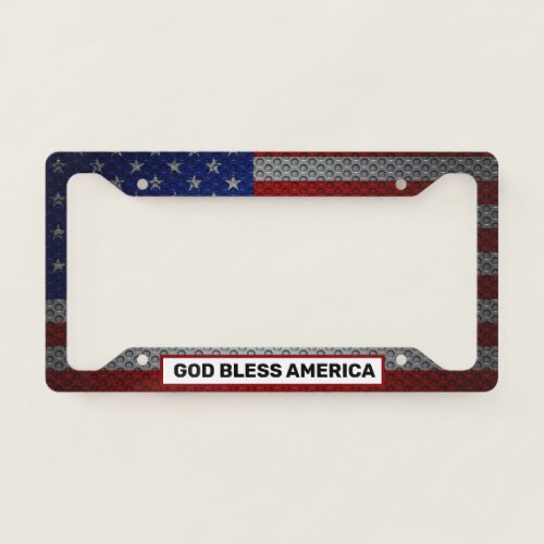 God Bless America Carbon Fiber Metal American Flag License Plate Frame