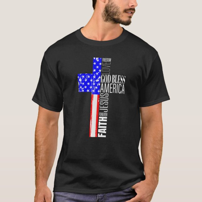 God Bless America Christian 4th Of July American F T-Shirt (Front)