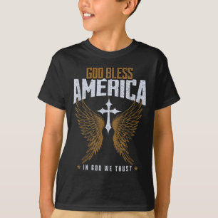 God Bless America Christian Cross & Angel Wing T-Shirt