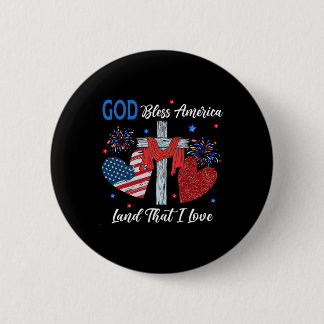 God Bless America Christian Heart Cross Jesus 4th Button