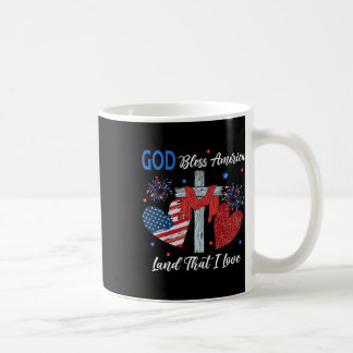 God Bless America Christian Heart Cross Jesus 4th Coffee Mug