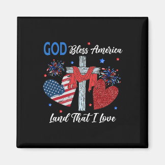 God Bless America Christian Heart Cross Jesus 4th Magnet