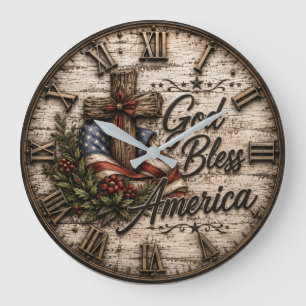 God Bless America Christian Large Clock