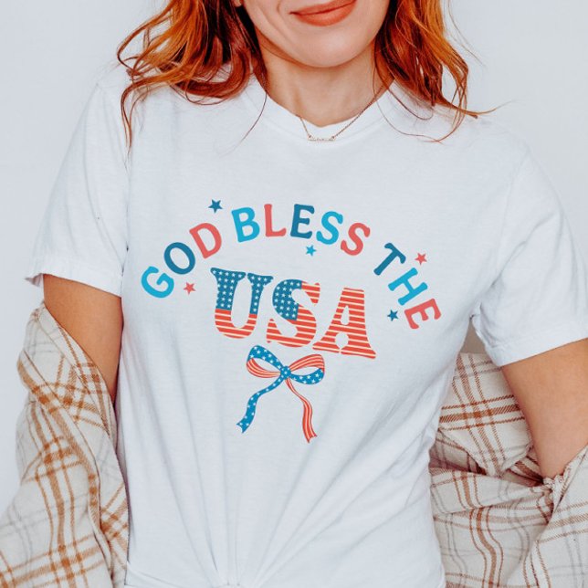 God Bless America Cute USA Coquette 4th of July T-Shirt (Creator Uploaded)