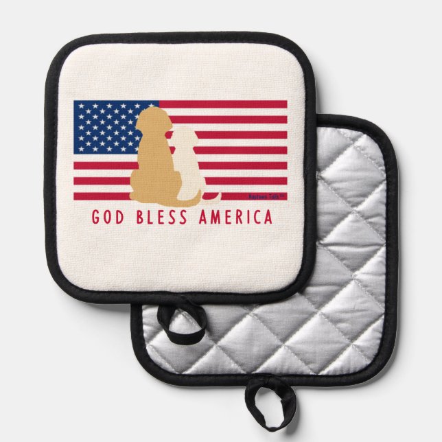 God Bless America Dogs American Flag Pot Holder (Front/Back)