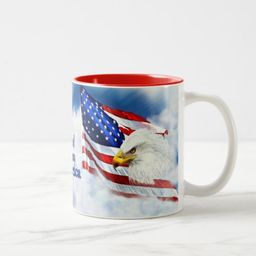 God Bless America Eagle  Flag in Sky Two_Tone Coffee Mug