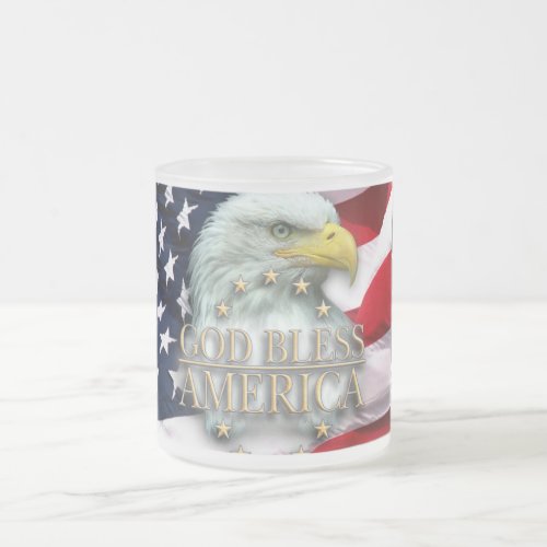 GOD BLESS AMERICA EAGLE FROSTED GLASS COFFEE MUG