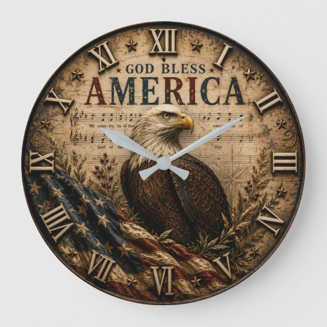 God Bless America Eagle Large Clock (Front)