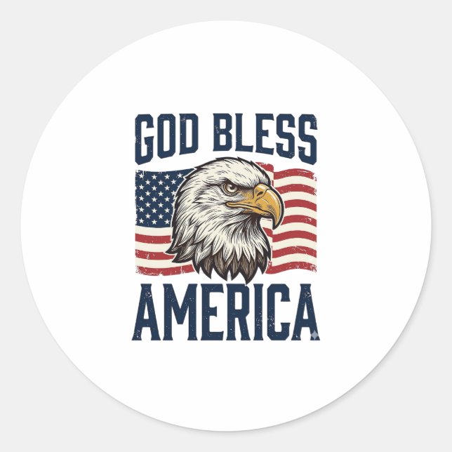 God Bless America Eagle Patriotic Vector Design_1 Classic Round Sticker (Front)
